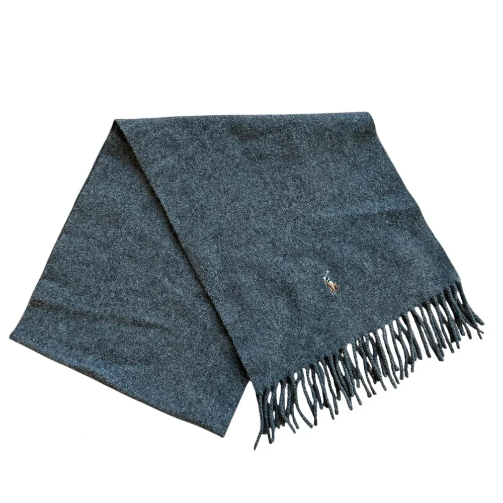 Polo Ralph Lauren Cashmere Lambswool Scarf Gray Made in‎ Italy Embroidered Pony
